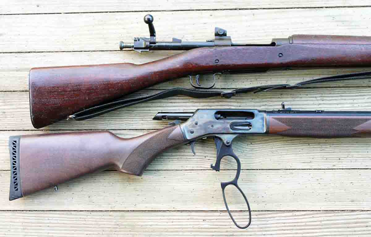 The long bolt throw of the bolt action versus the short bolt throw of the lever action makes the lever action a lot easier to work without lowering the gun from the shoulder.